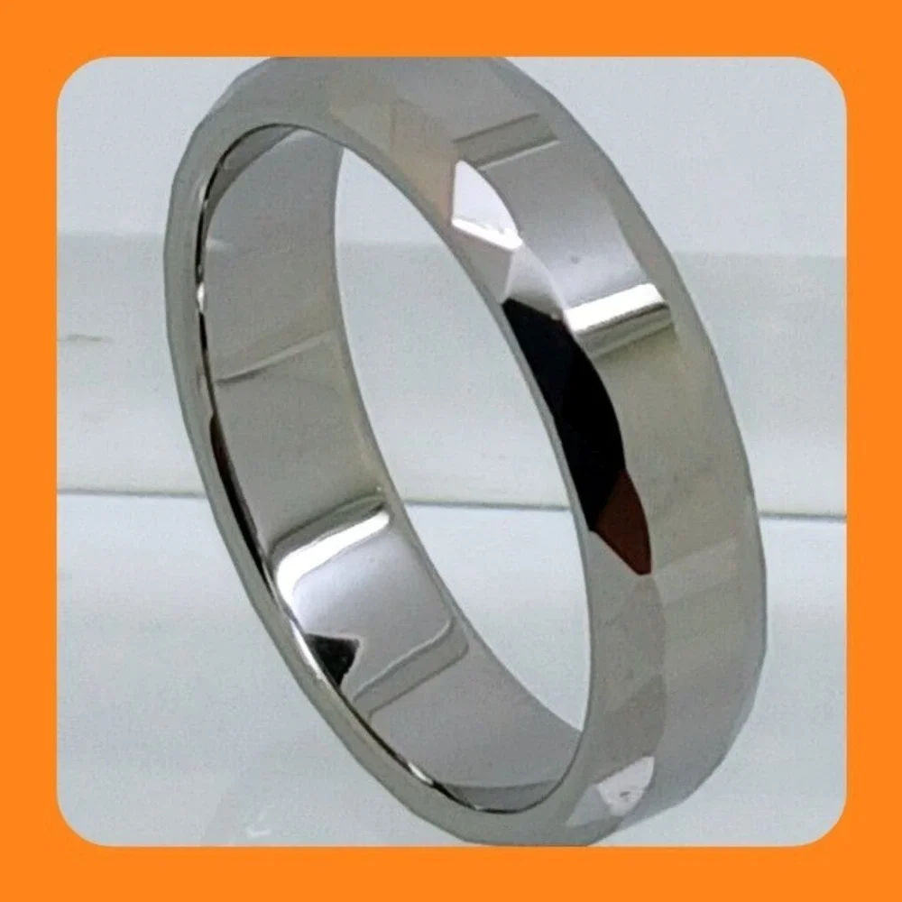 Vintage Tungsten Carbide Faceted Geometric Band Ring Silver‎ 6mm Size 11.25 NOS